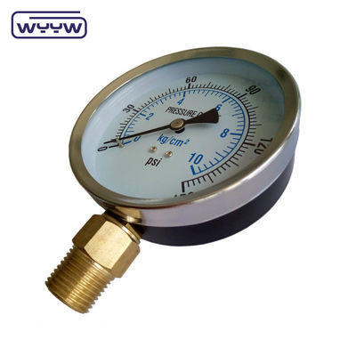 WYYW قاب آهن 100mm MS مانومتر اتصال پایین 16bar