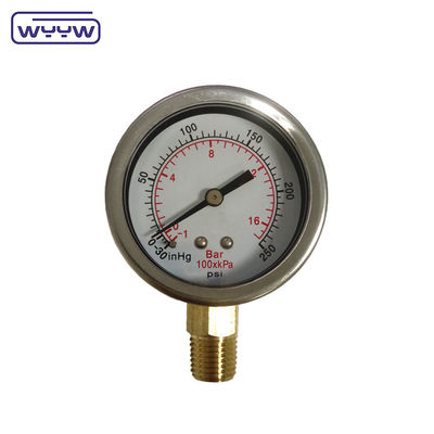 -30inHg خلاء ترکیب گج روغن پر کردن اتصال پایین 1/4&quot; Bsp 2&quot; فشار سنج