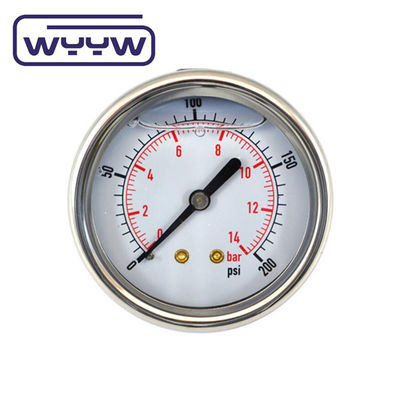 EN837-1 63mm عقب تمام فولاد ضد زنگ برنج لوله بوردون فشار سنج 0-20bar/0-300psi 1/4