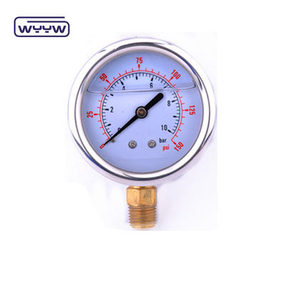 EN837-1 گلیسیرین 63mm 1psi 0- 600 Psi Npt 1/4 فشار سنج پر شده از روغن