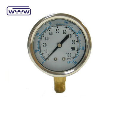 EN837-1 گلیسیرین 63mm 1psi 0- 600 Psi Npt 1/4 فشار سنج پر شده از روغن