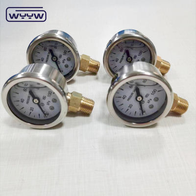 40mm dial ss304 casing pointer type borodon tube عمودی 0-10bar /psi فشار سنج پر شده از روغن 1-1/2
