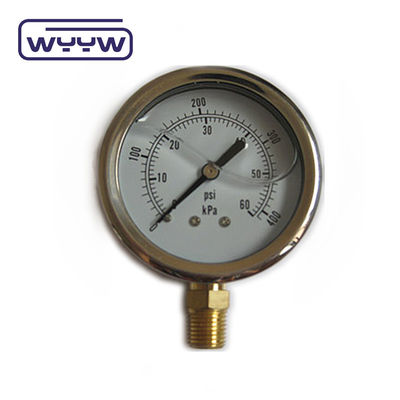 اتصال برنجی با کیفیت بالا 1/4 &quot;BSP دو بار مقیاس Psi EN837-1 Accurac 1.6 فشار سنج پر مایع