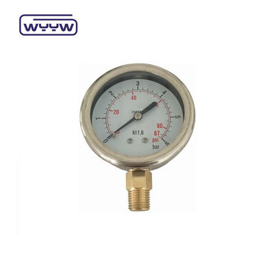 اتصال برنجی با کیفیت بالا 1/4 &quot;BSP دو بار مقیاس Psi EN837-1 Accurac 1.6 فشار سنج پر مایع