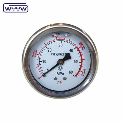 63mm EN837-1 آب هیدرولیک 0-10bar / psi وارد شدن محوری روغن گلیسیرین پر فشار 2.5 &quot;مانومتر