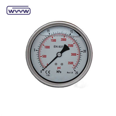 63mm EN837-1 آب هیدرولیک 0-10bar / psi وارد شدن محوری روغن گلیسیرین پر فشار 2.5 &quot;مانومتر