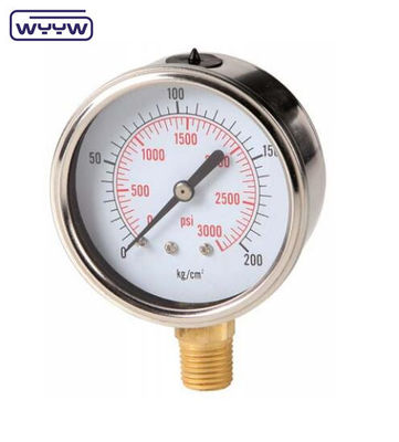 4 اينچ پايين 1/2 &quot; Bsp گليسيرين سيليكون پر شده فشار سنج 1.6 درصد دقت