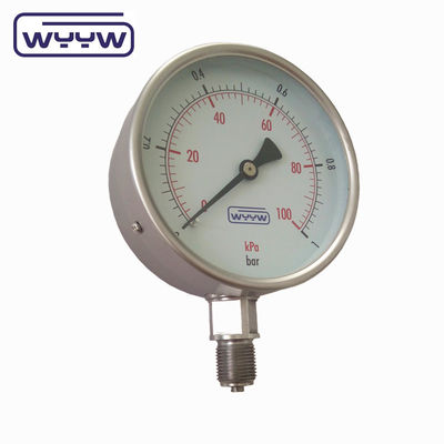 Y-100H استفاده از هیچ روغن اکسیژن 100mm دقیق بالا پایین M20X1.5 G1/2&quot; خشک تمام فولاد ضد زنگ فشار سنج
