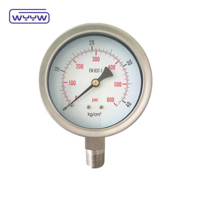 0-10bar 0-250bar 0-600 Bar مایع پر شده فشار سنج 1 سال گارانتی