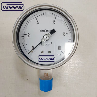 گیج فشار با محفظه SS304، رزوه SS316، پر شده با گلیسیرین، شیشه ایمنی، همراه با نشانگر تنظیم