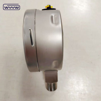 گیج فشار با محفظه SS304، رزوه SS316، پر شده با گلیسیرین، شیشه ایمنی، همراه با نشانگر تنظیم