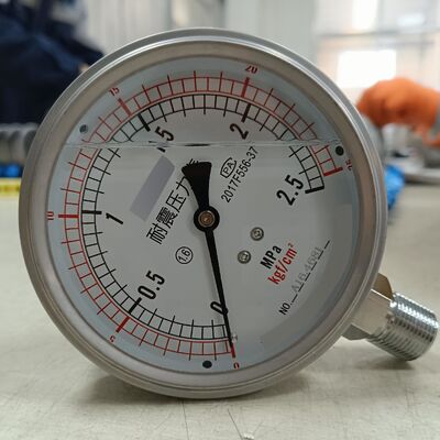 گیج فشار هیدرولیک پر شده با مایع 4 اینچی 100 میلی متری با محدوده 0-2.5 مگاپاسکال/0-25 کیلوگرم بر سانتی متر مربع و طراحی مقاوم در برابر ضربه