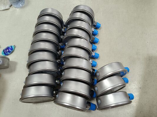 گیج فشار هیدرولیک پر شده با مایع 4 اینچی 100 میلی متری با محدوده 0-2.5 مگاپاسکال/0-25 کیلوگرم بر سانتی متر مربع و طراحی مقاوم در برابر ضربه