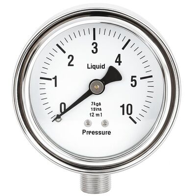 گیج فشار هیدرولیک پر شده با مایع 4 اینچی 100 میلی متری با محدوده 0-2.5 مگاپاسکال/0-25 کیلوگرم بر سانتی متر مربع و طراحی مقاوم در برابر ضربه