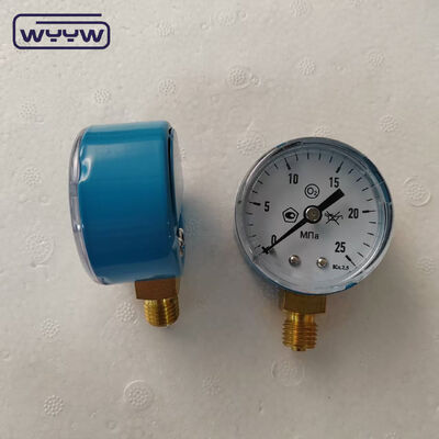 گیج فشار اقتصادی ۲ اینچی آبی رنگ با رنج ۲۵ مگاپاسکال، ایده آل برای کاربردهای اکسیژن و گاز طبیعی