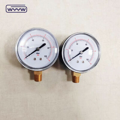 63mm 100mbar Case فولاد سیاه کپسول فشار سنج برای گاز با نصب پایین